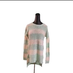 Rue 21 Womens Sz M Hilo Pullover Sweater Cream & Sea Foam Green Stripe Crew Neck